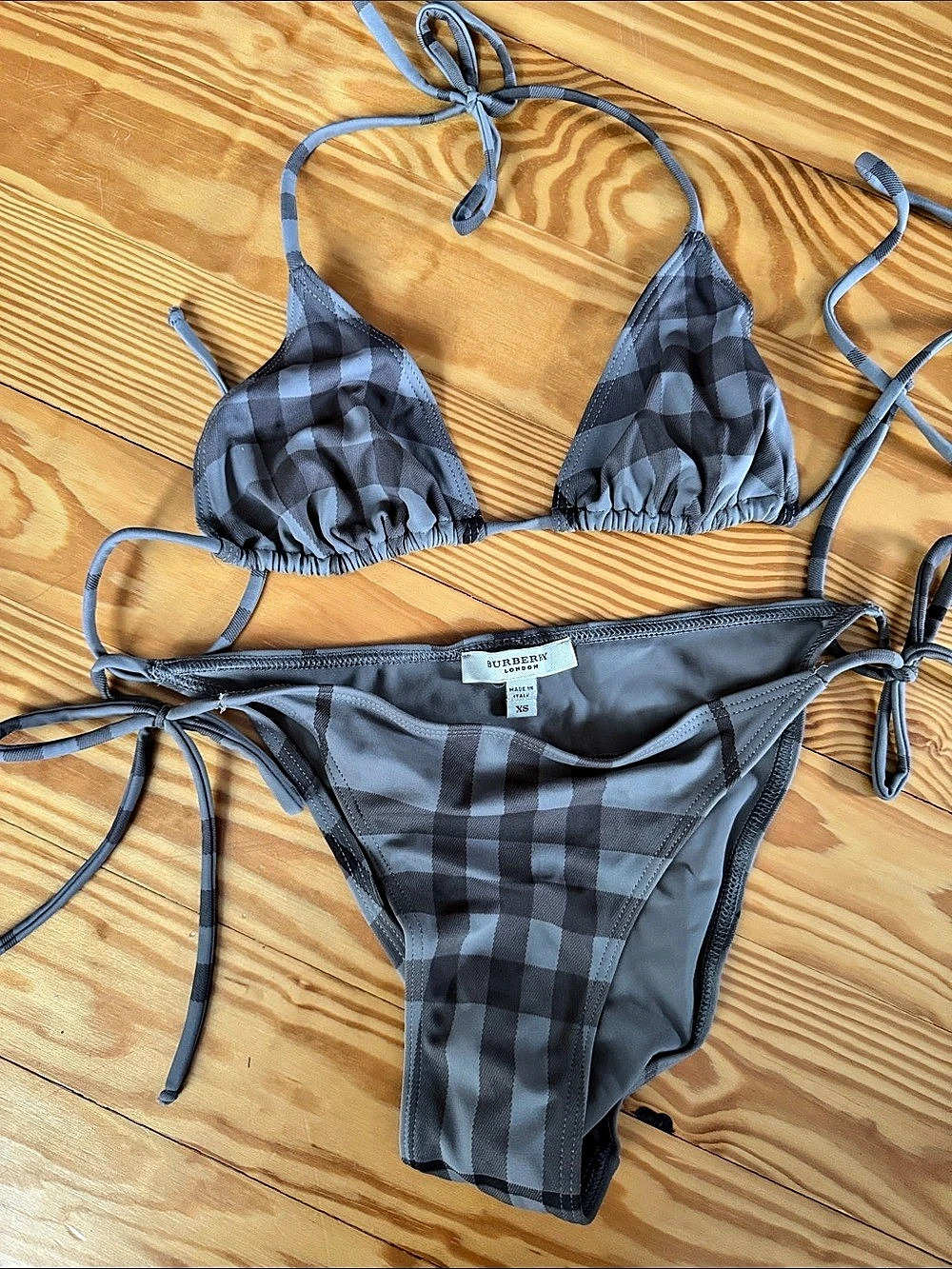 Burberry Checkered Bikini in Gray/Green& Black Size XS